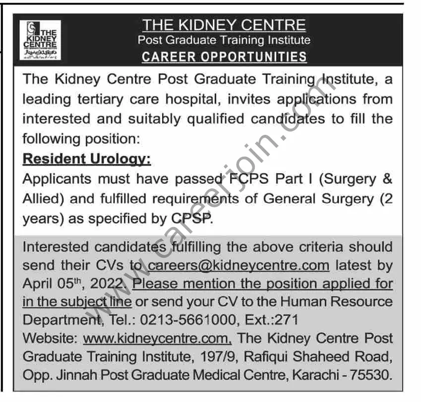 Kidney Centre Post Graduate Training Institute Jobs 27 March 2022 Dawn 01