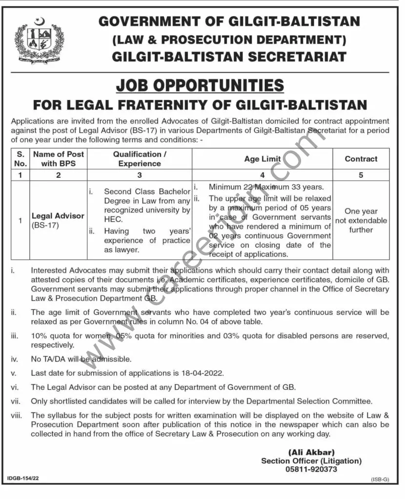 Law & Prosecution Dept Gilgit Baltistan Jobs 30 March 2022 Dawn 01