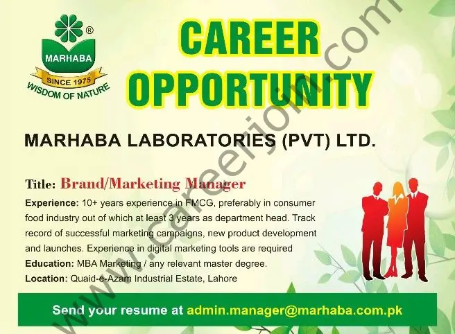Marhaba Laboratories Pvt Ltd Jobs Brand / Marketing Manager 01