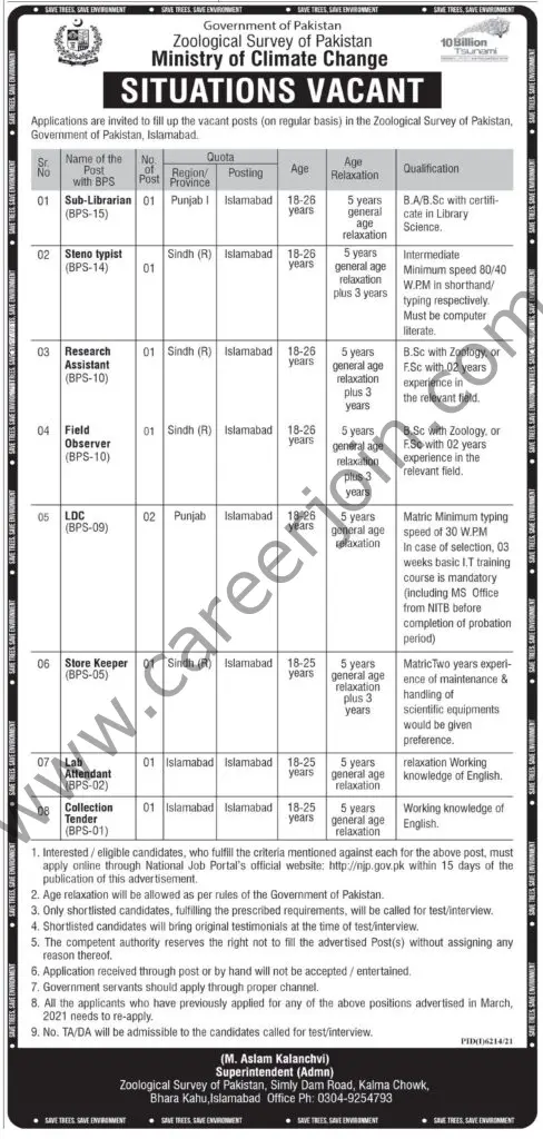 Ministry Of Climate Change Jobs 06 March 2022 Express Tribune 01