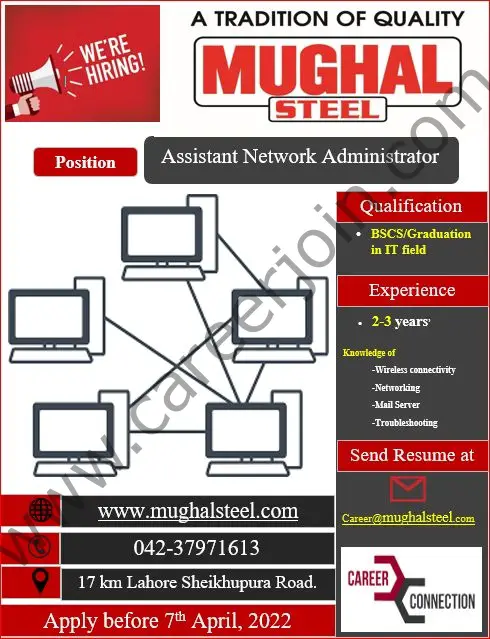 Mughal Iron & Steel Industries Limited MISIL Jobs Assistant Network Administrator 01