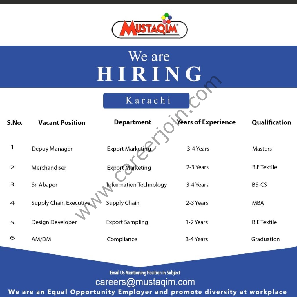 Mustaqim Dyeing & Printing Industries Jobs March 2022 01