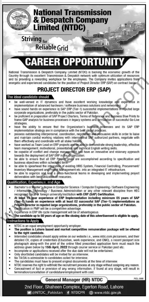 National Transmission & Despatch Company Ltd NTDC Jobs 30 March 2022 Express Tribune 01