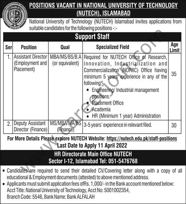 National University Of Technology NUTECH Islamabad Jobs 23 March 2022 Nawaiwaqt 01