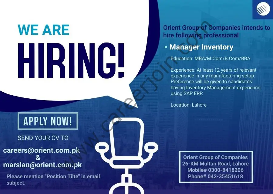 Orient Group Of Companies Jobs Manager Inventory 01