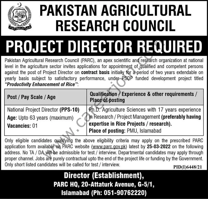 Pakistan Agricultural Research Council PARC Jobs 13 March 2022 Express 01