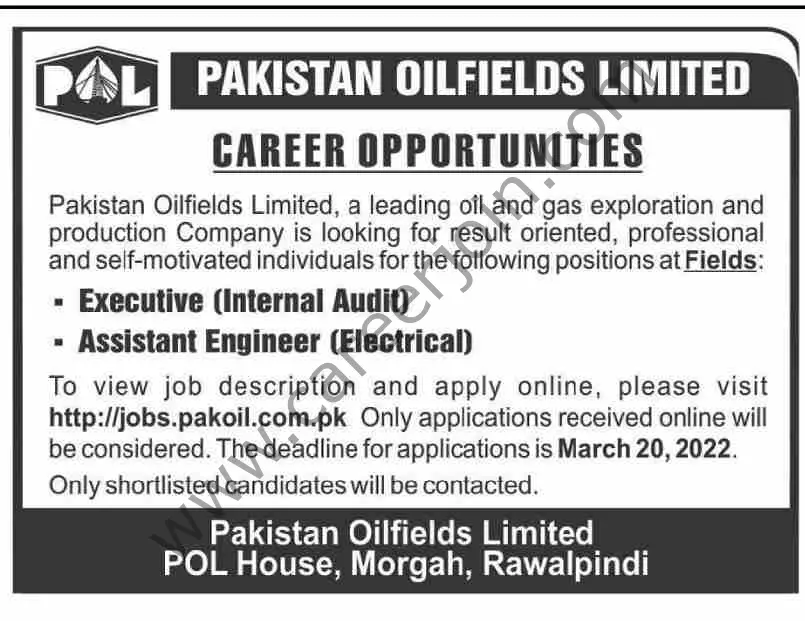 Pakistan Oilfields Ltd POL Jobs 13 March 2022 Dawn 01