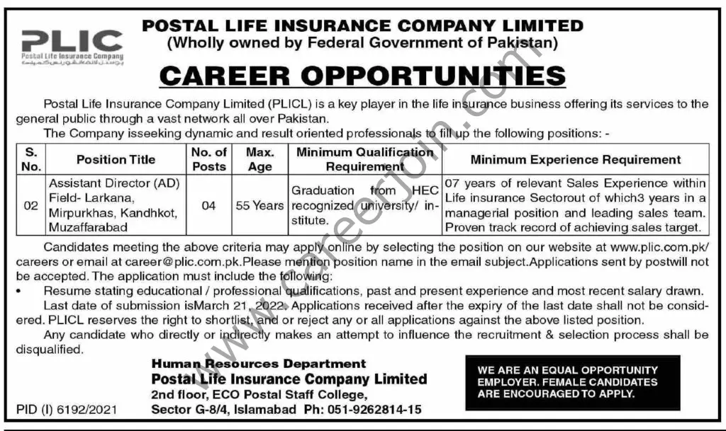 Postal Life Insurance Company Ltd Jobs 06 March 2022 Dawn 01