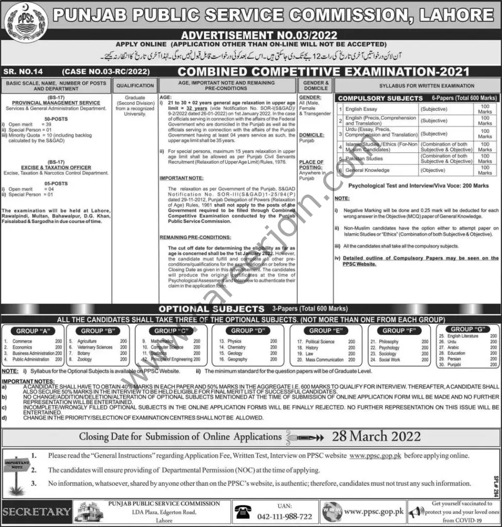 Punjab Public Service Commission PPSC Jobs 06 March 2022 Express 01