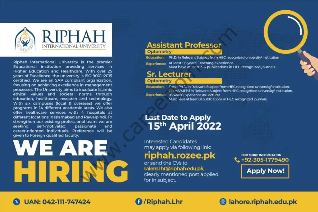 Riphah University Jobs April 2022 02