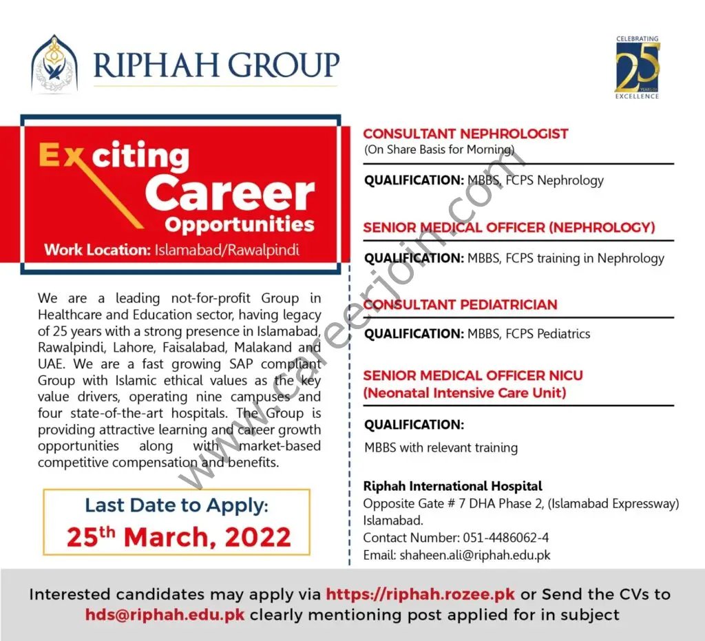 Riphah Group Jobs March 2022 01