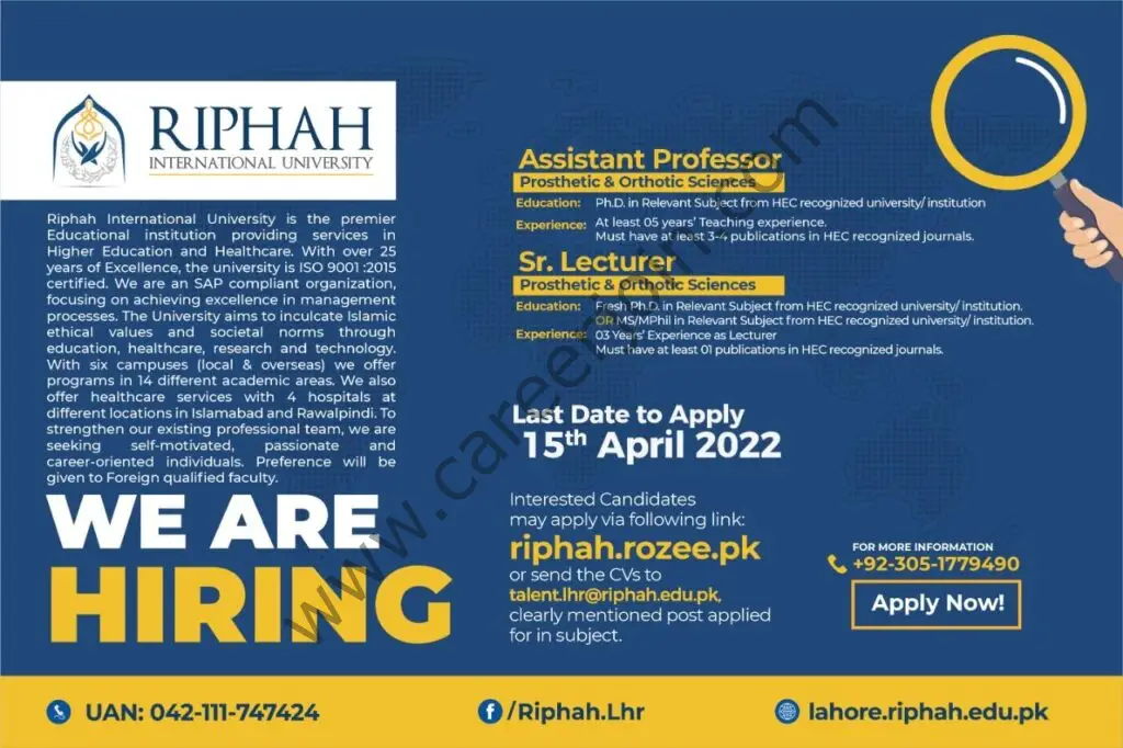 Riphah University Jobs April 2022 03