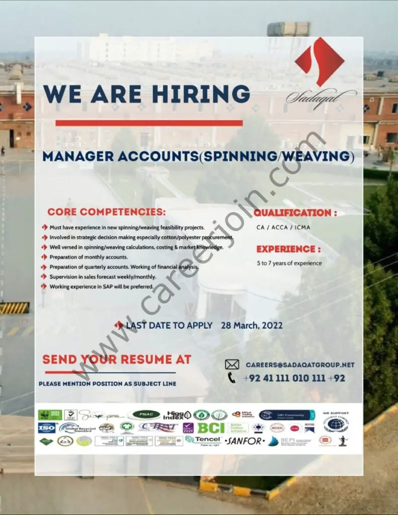 Sadaqat Limited Jobs Manager Accounts 01