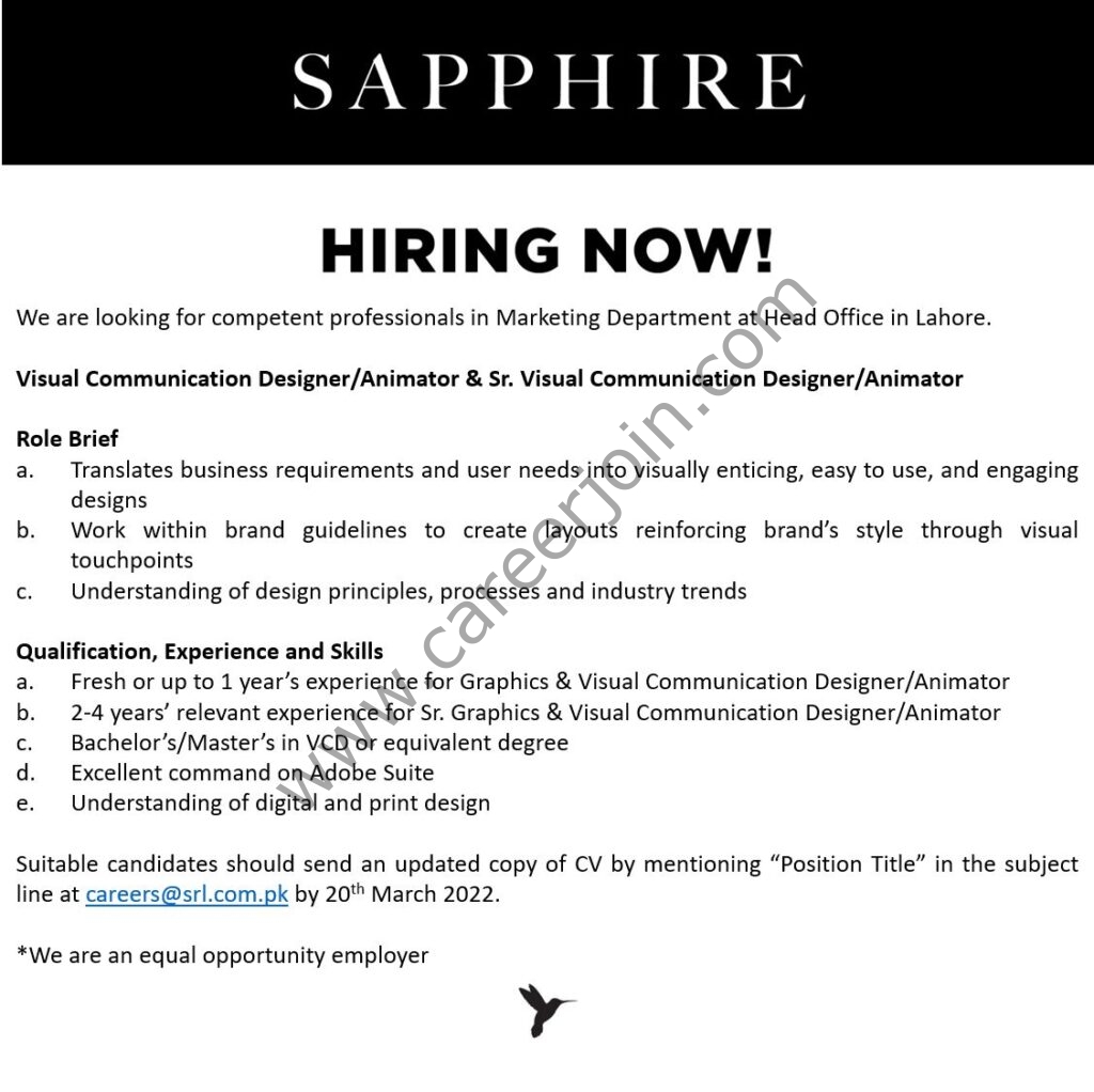 Sapphire Retail Limited SRL Jobs March 2022 01