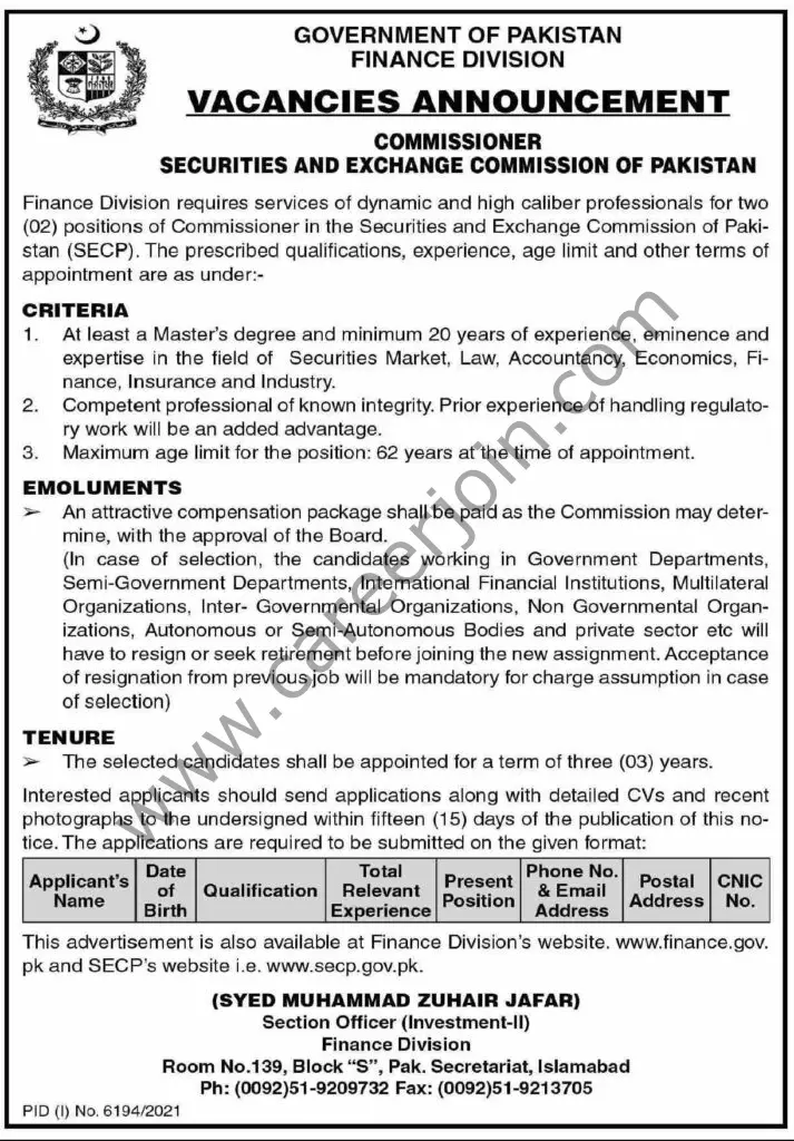 Securities Exchange Commission of Pakistan Jobs 06 March 2022 Dawn 01