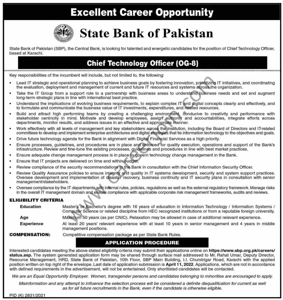 State Bank Of Pakistan SBP Jobs 27 March 2022 Dawn 01
