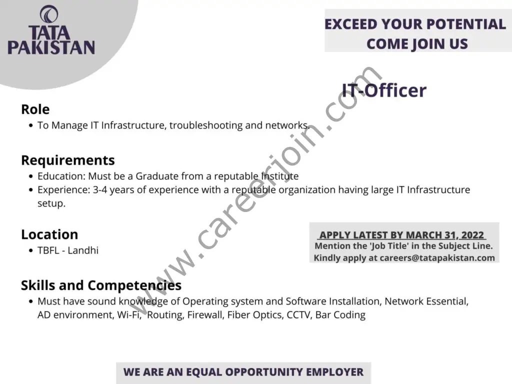 Tata Pakistan Jobs IT Officer 01