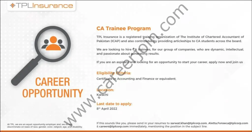 TPL Insurance Limited CA Trainee Program 2022 01