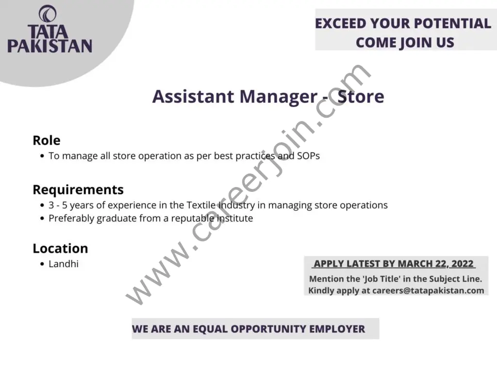 Tata Pakistan Jobs Assistant Manager Store 01