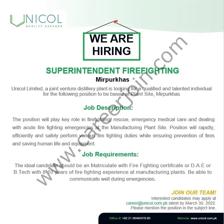 Unicol Limited Jobs Superintendent Firefighting 01