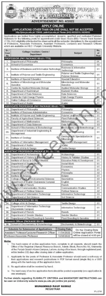 University Of The Punjab Lahore Jobs 15 March 2022 Dawn 01