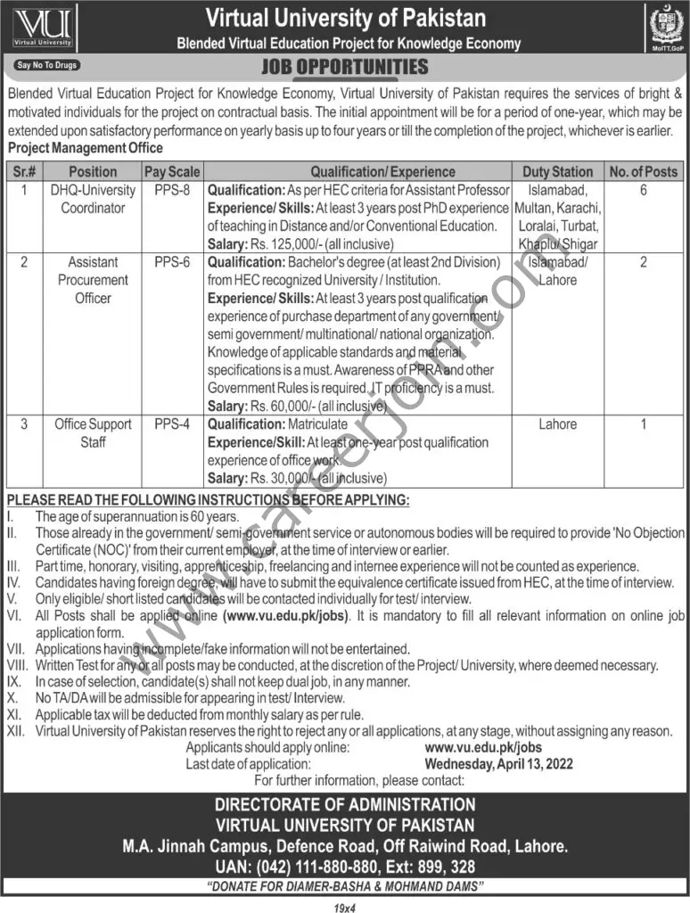 Virtual University Of Pakistan Jobs 30 March 2022 Express Tribune 01
