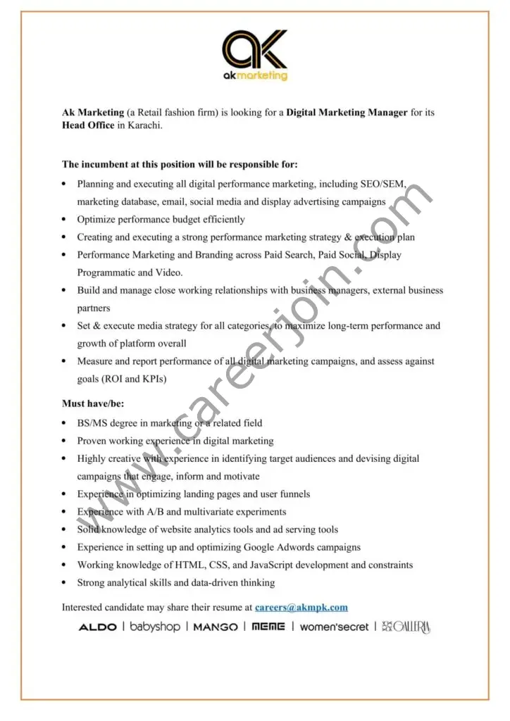 AK Marketing Pvt Ltd Jobs Digital Marketing Manager 01