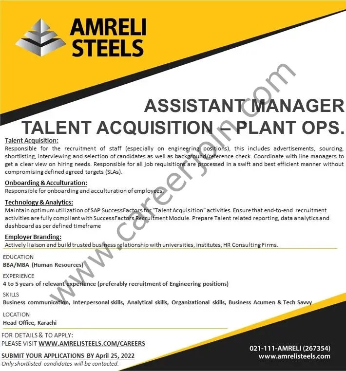 Amreli Steels Jobs Assistant Manager Talent Acquisition 01