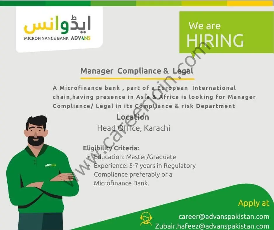 ADVANS Pakistan Microfinance Bank Limited Jobs Manager Compliance & Legal 01