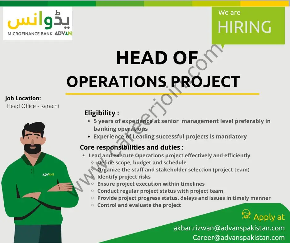 ADVANS Microfinance Bank Limited Jobs Head Of Operations Project 01
