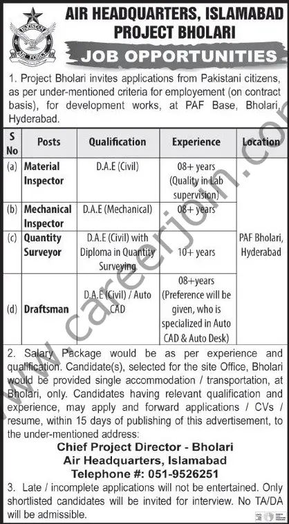 Air Headquarters Islamabad Project Bholari Jobs 10 April 2022 Express Tribune 01