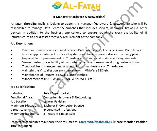 Al Fatah Shopping Malls Jobs IT Manager 01