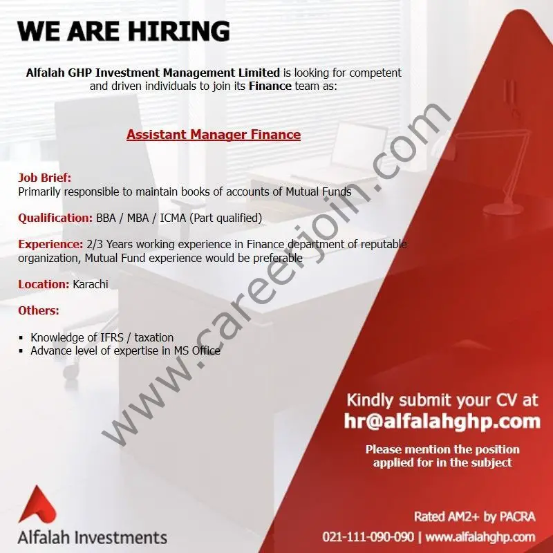 Alfalah GHP Investment Management Limited Jobs Assistant Manager Finance 01