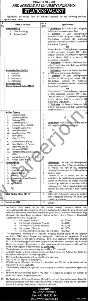 Arid Agriculture University Rawalpindi Jobs 03 April 2022 Express Tribune 01