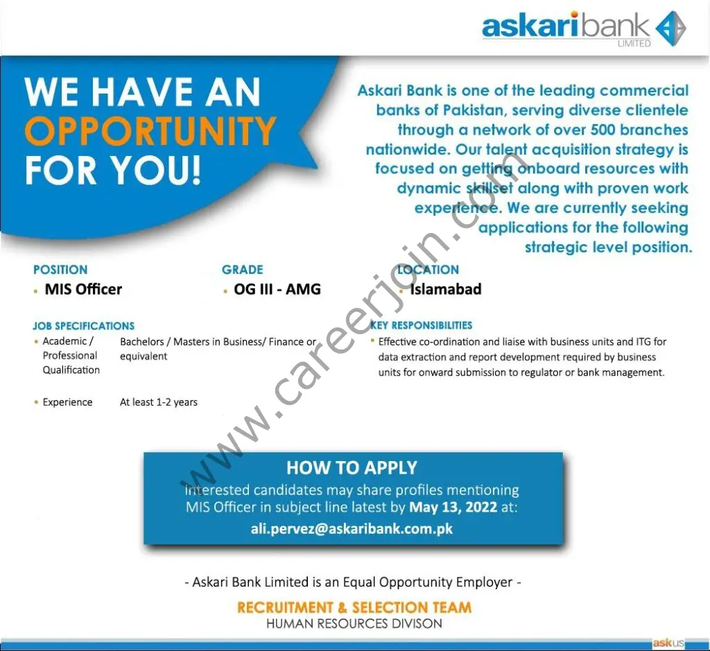 Askari Bank Limited Jobs May 2022 03