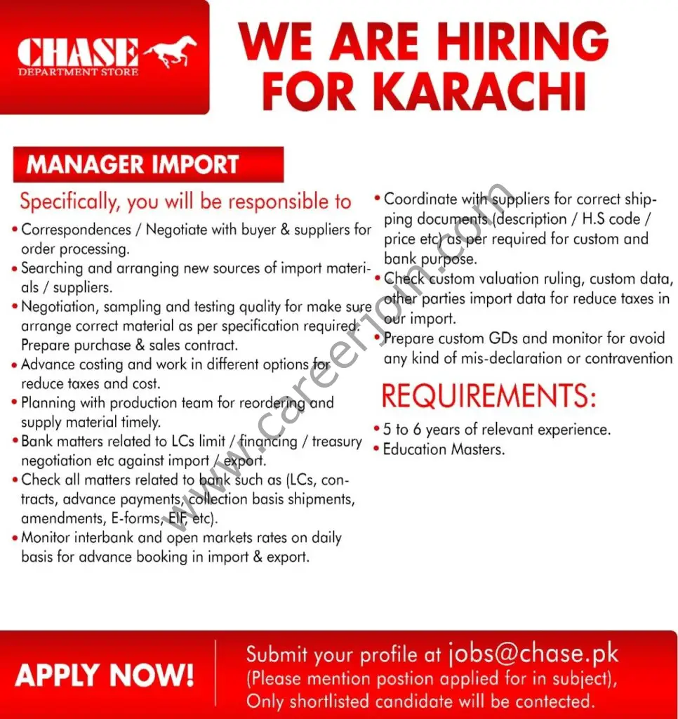 Chase Department Store Jobs 23 April 2022 01