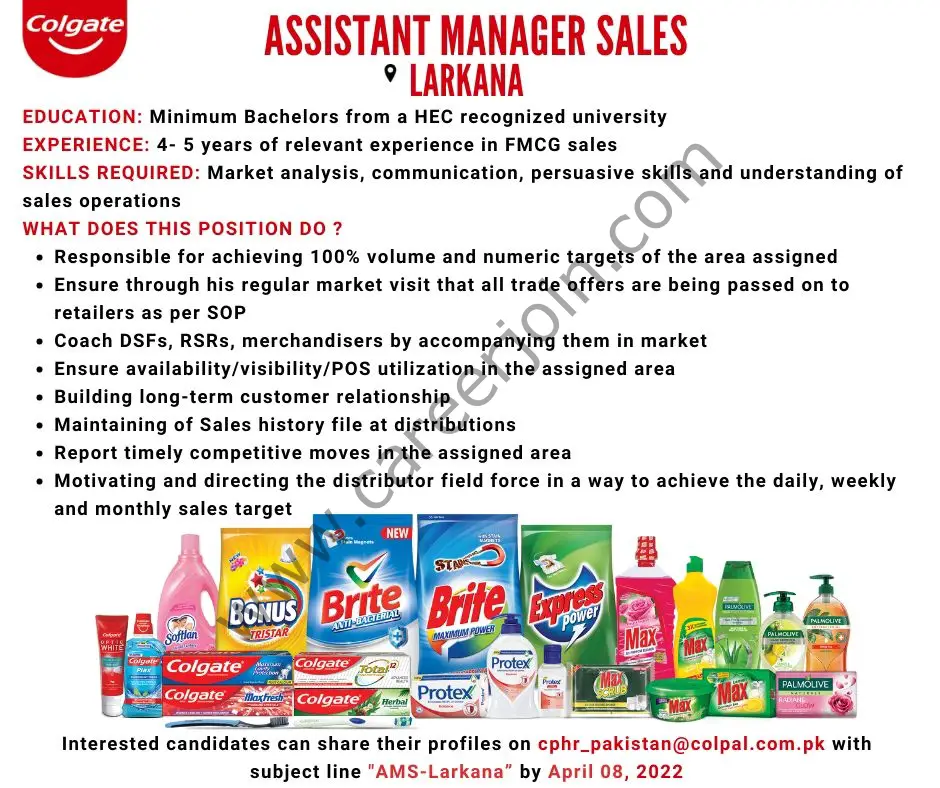 Colgate Pamolive Pakistan Jobs Assistant Manager Sales 01