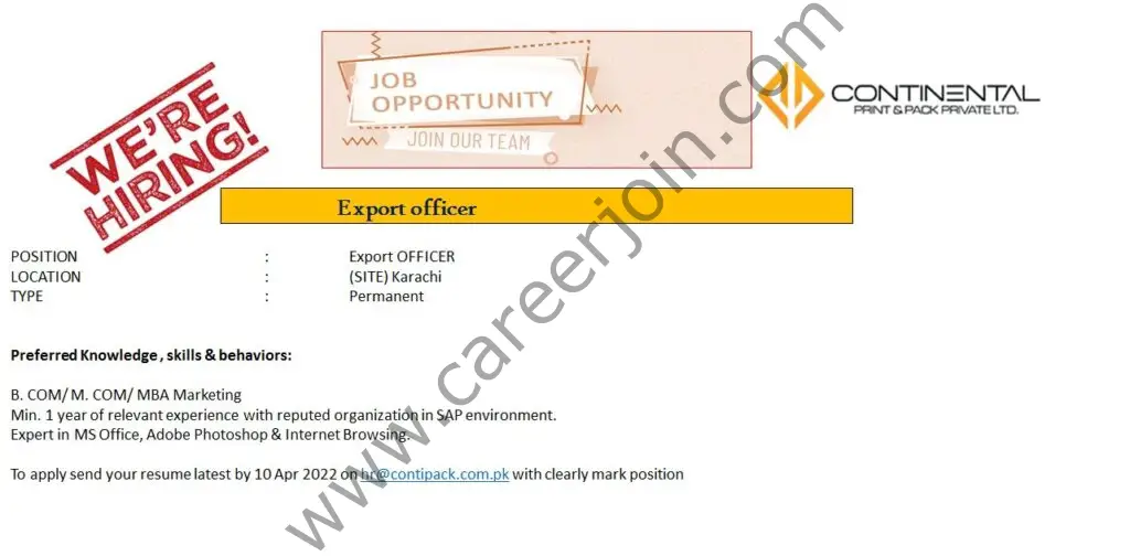 Continental Print & Pack Pvt Ltd Jobs Export Officer 01