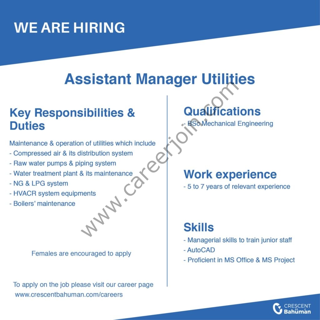 Crescent Bahuman Limited Jobs Assistant Manager Utilities 01