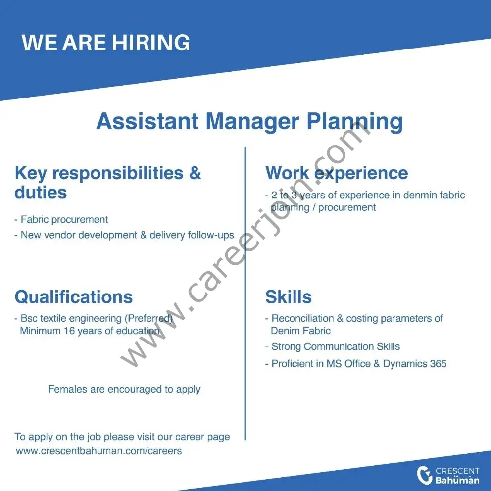 Crescent Bahuman Limited Jobs Assistant Manager Planning 01