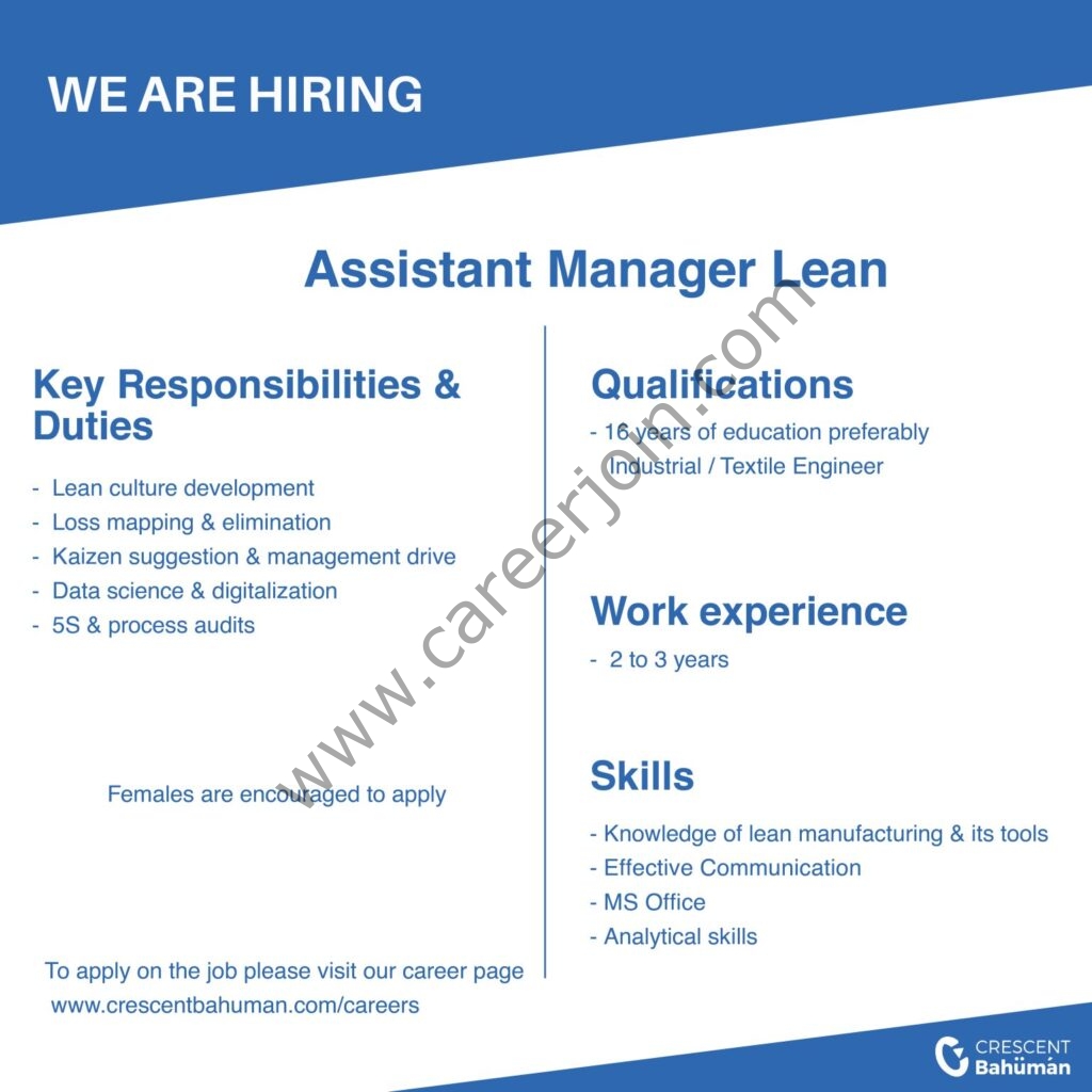 Crescent Bahuman Limited Jobs Assistant Manager Lean 01