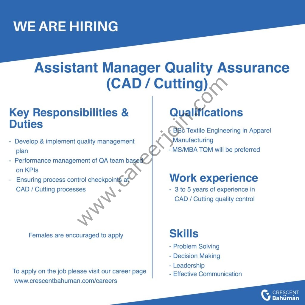 Crescent Bahuman Limited Jobs Assistant Manager Quality Assurance 01