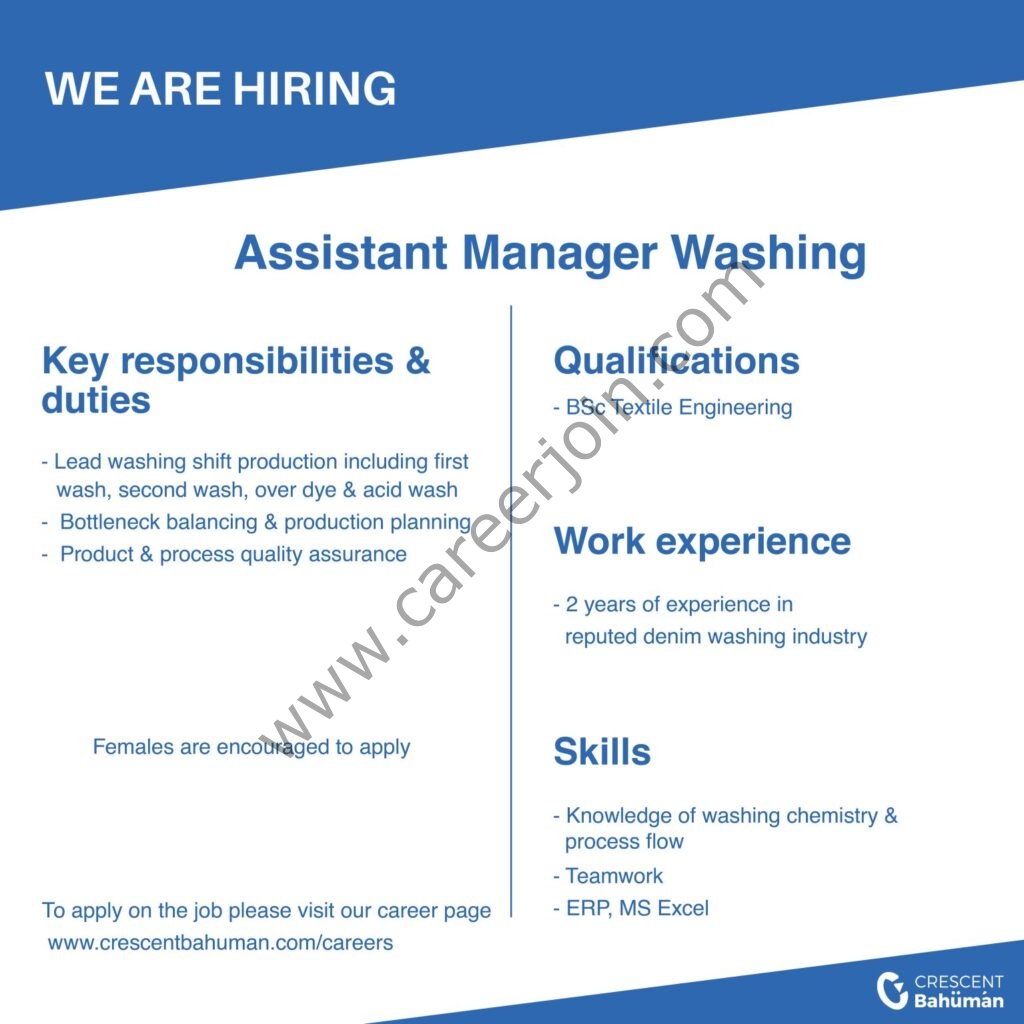Crescent Bahuman Limited Jobs Assistant Manager Washing 01
