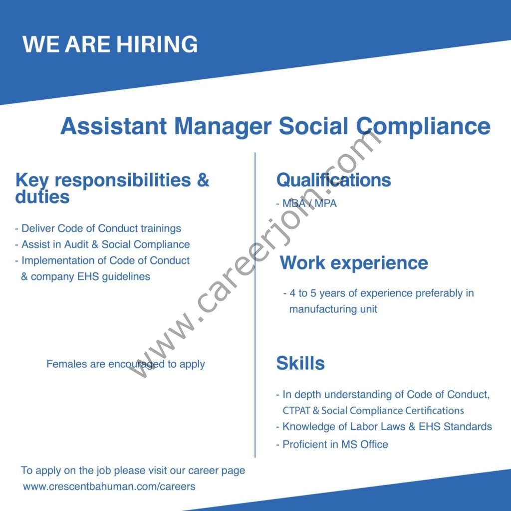 Crescent Bahuman Limited Jobs Assistant Manager Social Compliance 01