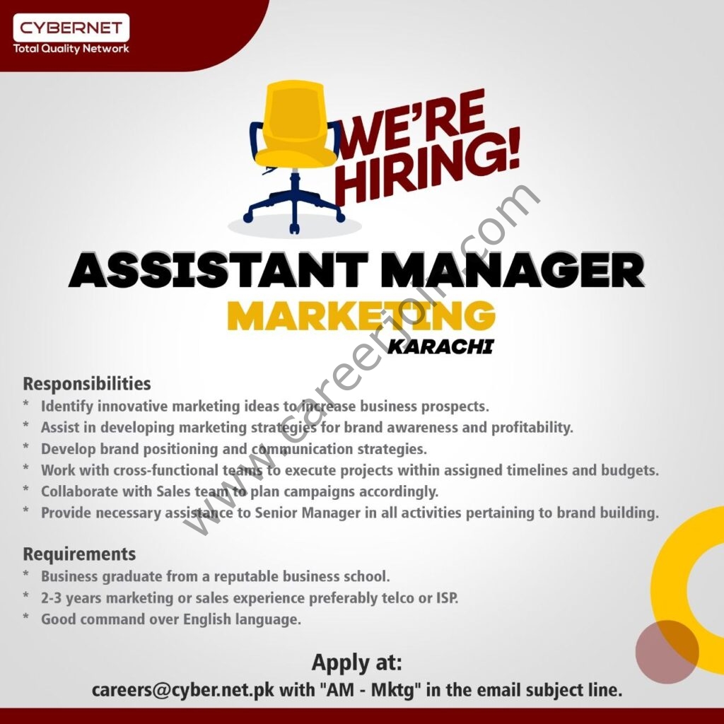 CyberNet Jobs Assistant Manager Marketing 01