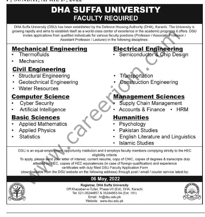 DHA Suffa University Jobs 17 April 2022 Express Tribune 01 01