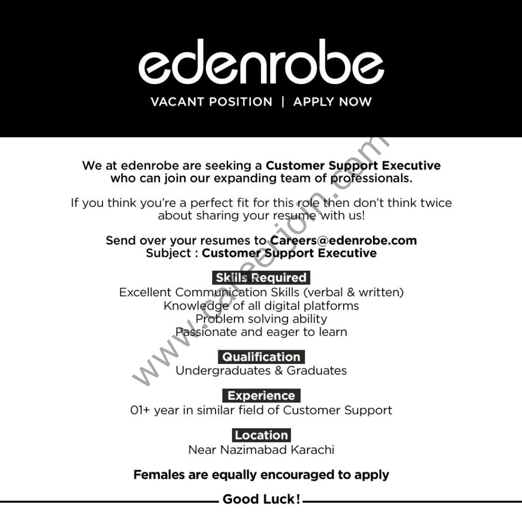 Edenrobe Jobs Customer Support Executive 01