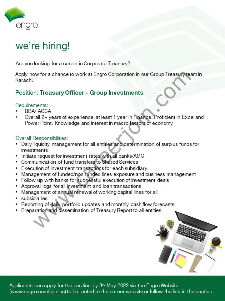 Engro Corporation Limited Jobs Treasury Officer 01