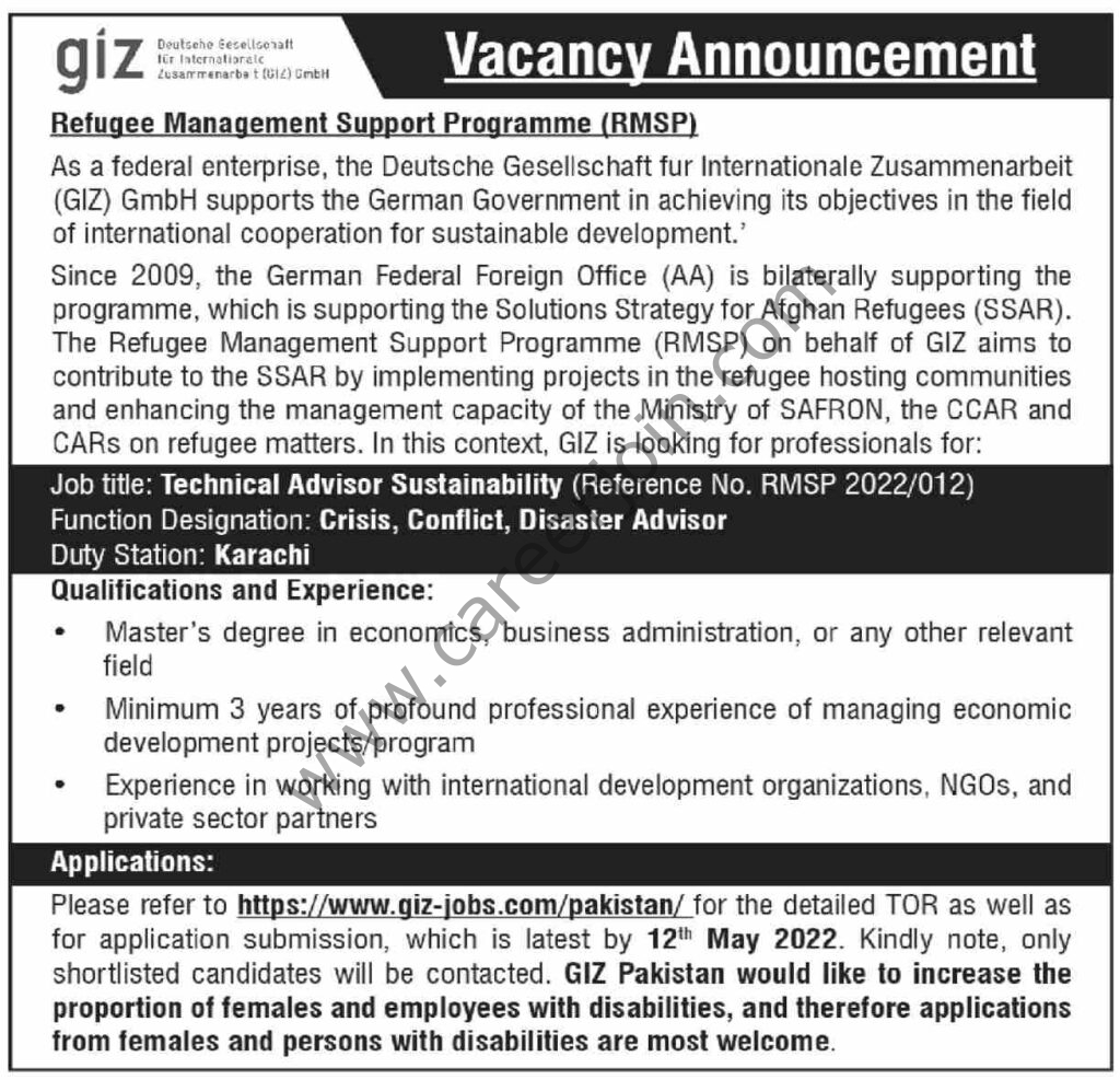 GIZ Pakistan Jobs 26 April 2022 Dawn 01