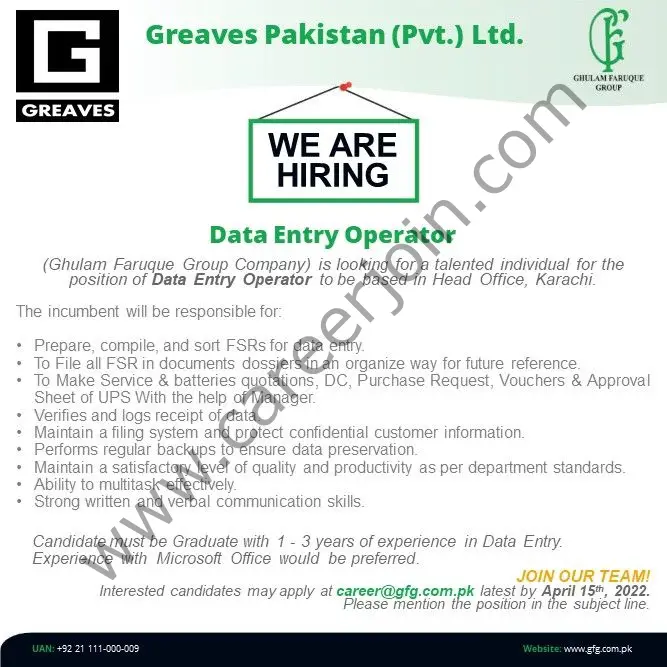 Greaves Pakistan Pvt Ltd Jobs April 2022 01